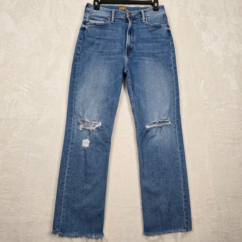 Mother High Waisted Rider Ankle Fray Jeans Party Like A Pirate 29 Distressed